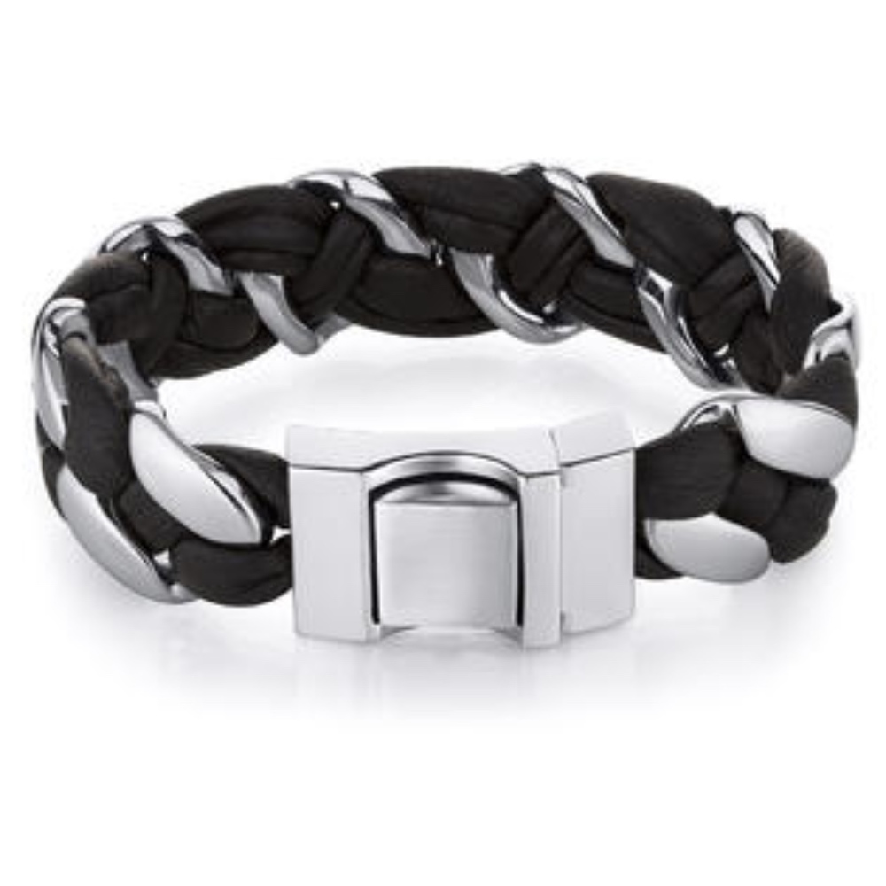 PEORA  LEATHER AND STAINLESS STEEL BRACELET